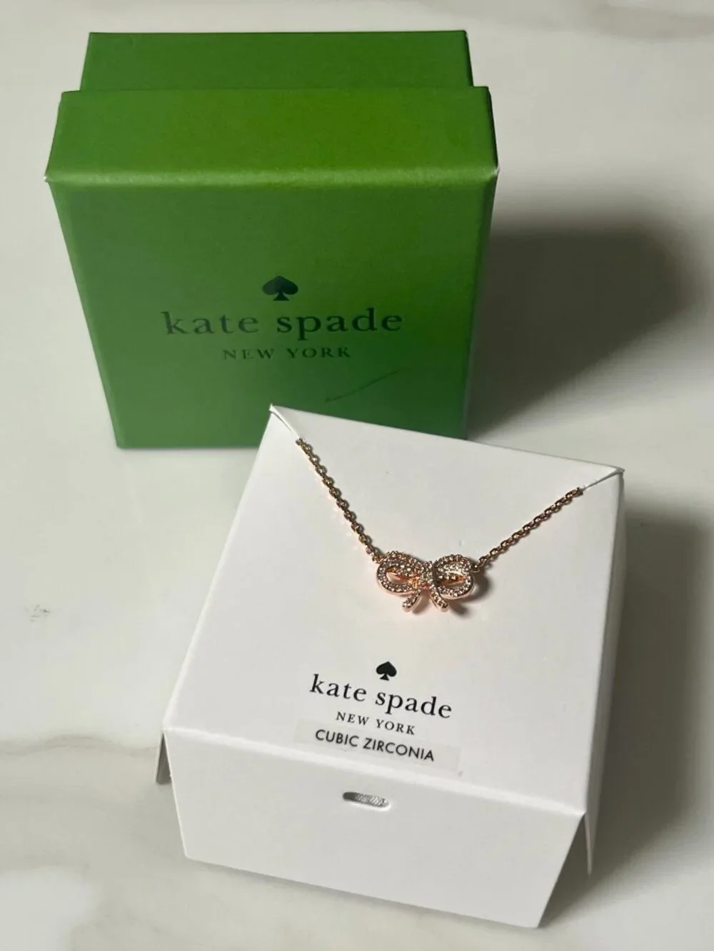 Kate Spade Bow Meets Girl Pavé CZ Bow Necklace Rose Gold NIB - Picture 2 of 7